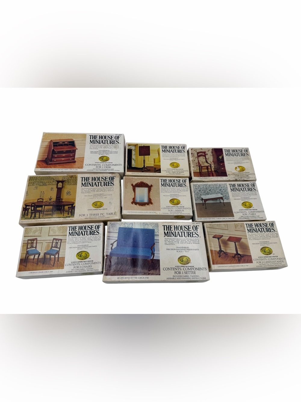 Lot of (9) Vintage The House of Miniatures Dollhouse Furniture Kits.